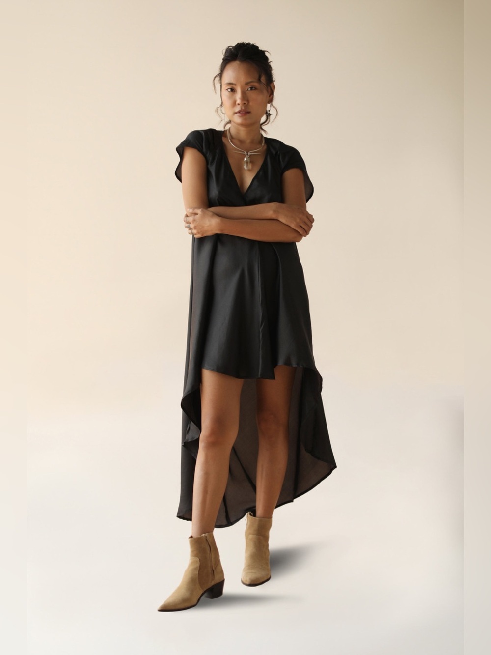 Fara Boutique 100% Hand Dyed Silk Lana Dress In Black Size Small Nwt — image 2 of 8
